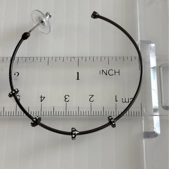 Black Gunmetal-Tone Hoop Earrings With Decorative Beads & Crystals 2-Inch Diamet - Picture 2 of 4